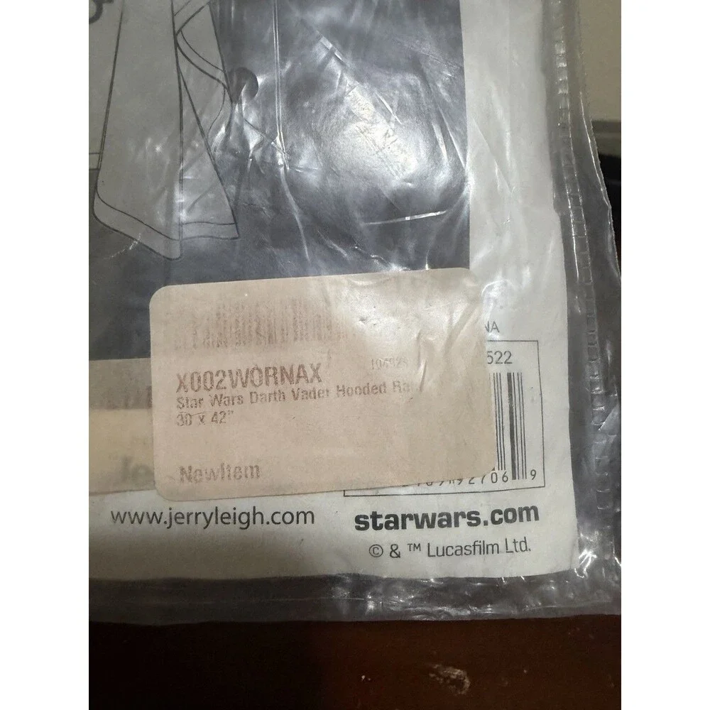 Disney Youth Size Star Wars Darth Vader Clear Rain Poncho 30 x 42 Hooded NWT
